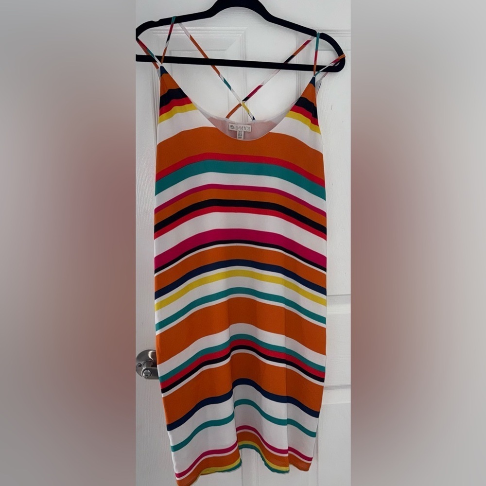 Elaine Rose Orange Red White Multicolor Striped Summer Midi Dress size 8 187 - Picture 3 of 10
